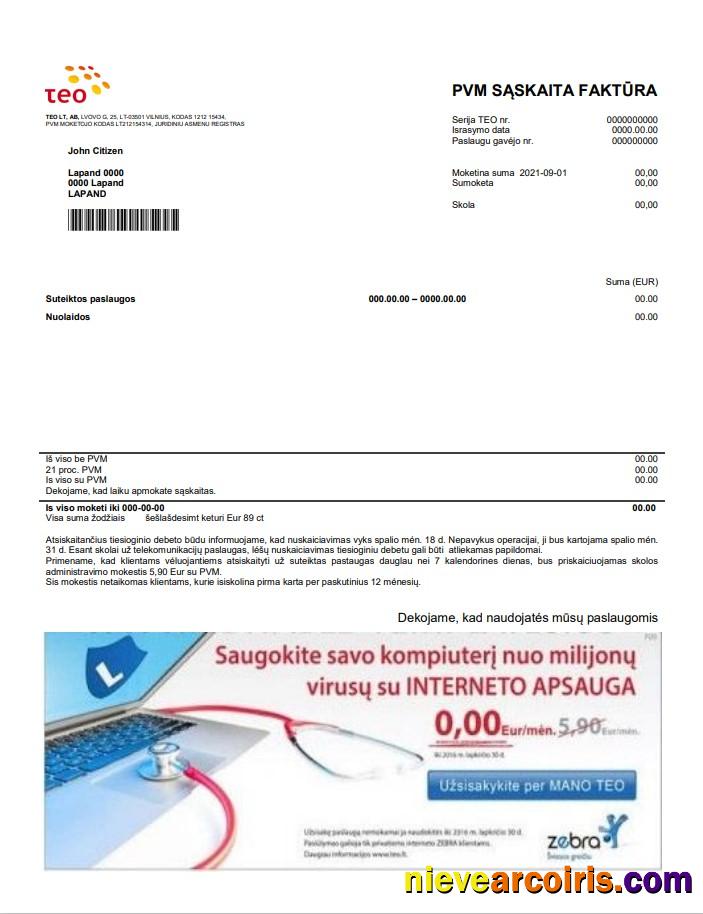 Lithuania Teo utility bill
